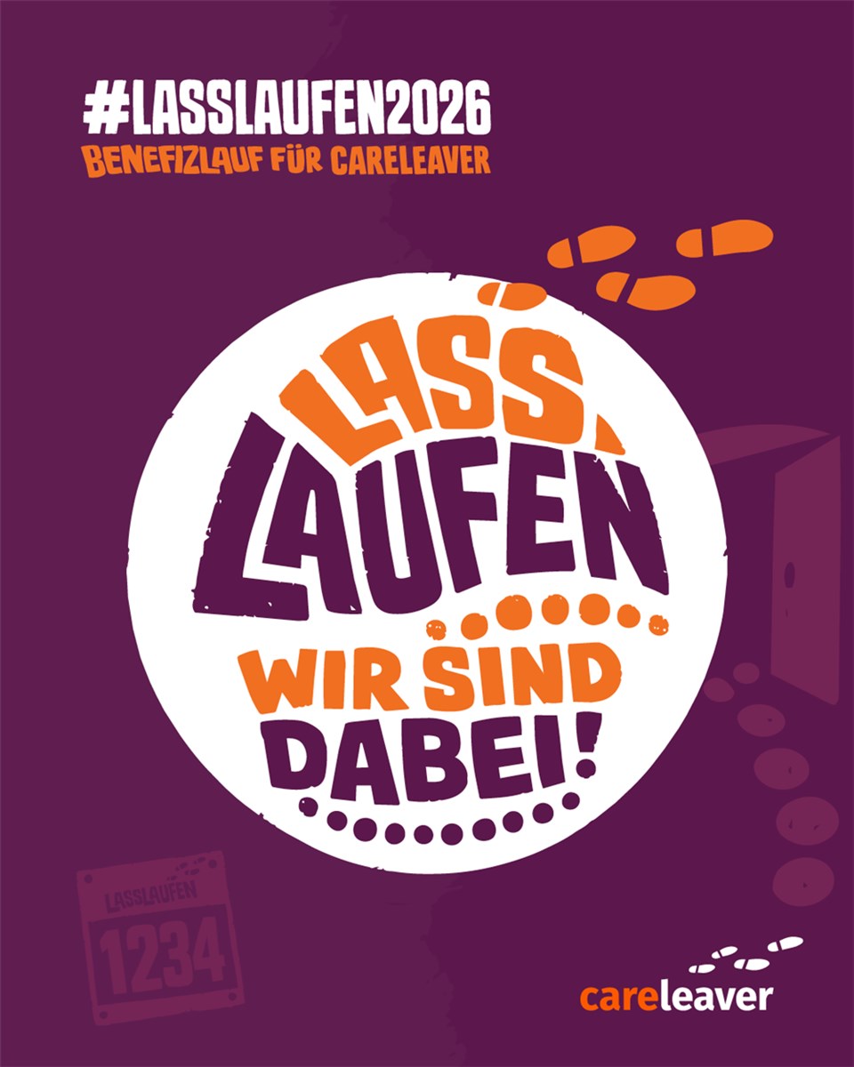 Logo des Careleaver-Spendenlaufs und Schriftzug "Wir sind dabei"